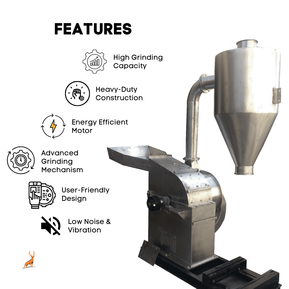 20 hp masala grinder - features - reindeer machinery