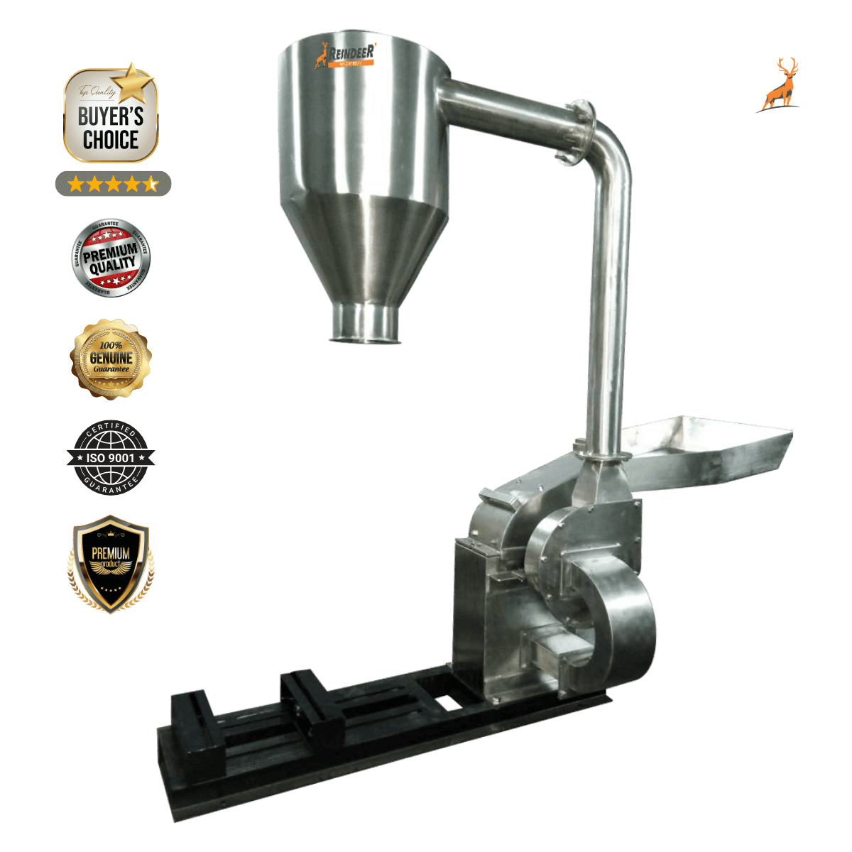 chilli grinding machine - blower side view - reindeer machinery