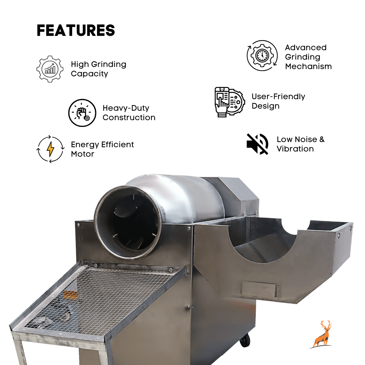 drum roaster machine - features - reindeer machinery