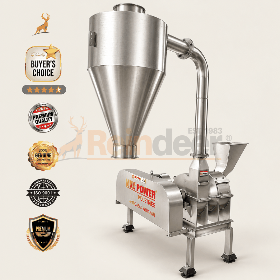 turmeric grinding machine - side view - reindeer machinery